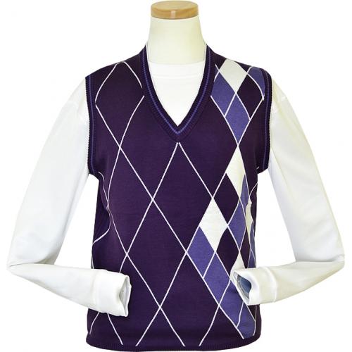 Pronti Violet / Purple / White Diamond Design V-Neck Sweater K1627
